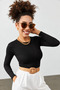 Women's Crew Neck Long Sleeve Camisole Ribbed Blouse