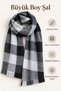 Women's Black Gray White Plaid Oversized Shawl 180X65 cm Soft Textured Tasseled Winter Shawl Scarf – Shoulder Shawl - 5