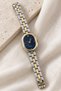 Oval-Case Two-Tone Metal Strap Women's Wristwatch – Navy Blue Dial with Stone Embellishments, Minimalist Design - 5
