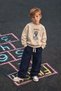 Boy's 3-Yarn Cotton Teddy Bear Printed Sweatshirt and Striped Bottom Top Set