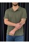 Men's Khaki Honeycomb Polo Neck T-Shirt - 5
