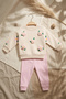 Daisy Bloom Floral Patterned Cream Sweatshirt and Pink Sweatpants Cotton Two-Piece Baby Set - 4