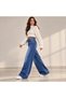 Women's Adjustable Drawstring Detailed Embroidered Wide Leg Denim Trousers - 3
