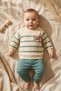 Baby Teddy Embroidered Striped Sweatshirt and Green Bottom Tracksuit Set - 100% Cotton, Soft Textured - 4