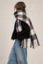 Women's Black Beige Ecru Plaid Oversized Shawl 180X65 cm Soft Textured Twisted Tassel Winter Shawl Scarf – Shoulder Shawl