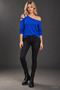 Asymmetrical Shoulder Elegance - Strap Detail Off-Shoulder Long Sleeve Viscose Women's Blouse - 5