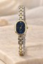 Oval-Case Two-Tone Metal Strap Women's Wristwatch – Navy Blue Dial with Stone Embellishments, Minimalist Design - 8