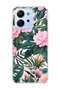 Redmi 15C Compatible Pink Flower Green Leaf Printed Transparent Phone Case