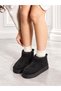 Kardelen Women's Black Luxury Suede Fur Inside Warm Lined 5 cm Thick Sole Short Boots Snow Boots