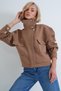Women's Camel Stand Collar Zippered Snap Closure Unlined Jacket Alc-X15928 - 5