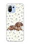Mi 11 Lite Compatible Sausage Dog Blue Flower Printed Transparent Phone Case