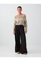 Khaki Pile Detailed Relaxed Fit Wide Leg Trousers