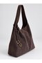 Brown Suede Women's Tote Bag with Ornamental Details - 4