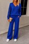 Women's long sleeve v-neck knit blouse and pants two-piece set