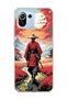 Mi 11 Lite Compatible Red Kimono Samurai Printed Transparent Phone Case