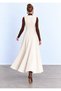 White Corduroy Maxi Length A-Line Front Buttoned Belted Viola Dress - 7