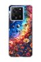 Mi 13t Compatible Galaxy and Flowers Printed Transparent Phone Case