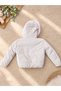 Special Production Nova Fabric Crop Girls' Furry Hooded Puffer Coat Ecru Zippered Winter Padded Coat - 3