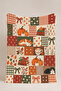 Autumn Patchwork Pumpkin and Cat Pattern Multi-Purpose Fleece Blanket & Coverlet