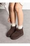 Kardelen Women's Bitter Brown Luxury Suede Fur Inside Warm Lined 5 cm Thick Sole Short Boots Snow Boots