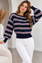 Women's Knitwear Sweater Soft Textured Striped Boat Neck Casual Stylish Sweater - 2