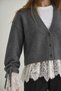 Women's Gray Lace Detailed Wool Blend V-Neck Buttoned Knitwear Cardigan - 3
