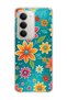 Redmi 15 Compatible Colorful Flower Turquoise Printed Transparent Phone Case