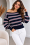Women's Knitwear Sweater Soft Textured Striped Boat Neck Casual Stylish Sweater - 4