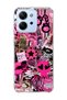 Redmi 15C Compatible Pink Star Zebra Printed Transparent Phone Case