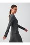 Anthracite Melange Boat Neck Straight Cut Soft Touch Blouse - 3