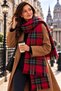 Noelle | Women's Winter Shawl With Scarf 70x180 cm | Red, Burgundy, Green, Navy Blue, Scottish Plaid Checked Pattern, Soft Tasseled Shoulder Shawl - 2