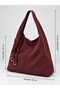 Burgundy Suede Women's Tote Bag with Ornamental Details - 4