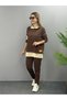 Women's Coffee Hooded Skirt Detail Crest Reverse Stitching Double Suit - 5