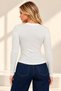 Women's White Modal Fabric Asymmetrical Cut Draped Long Sleeve Blouse with Gold Accessory Detail - 3