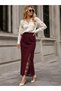 Women's Lace Detailed Slit High Waist Maxi Length Knitwear Skirt 12541 - 6