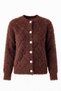 Women's Brown Stone Pearl Buttoned Furry Cardigan - 5