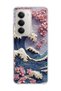 Redmi 15 Compatible Wave and Cherry Blossom Printed Transparent Phone Case