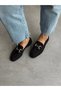 Metal Buckle Nubuck Ballerinas - Black - 2