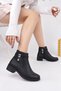 Women's Stone Detailed Zippered Non-Slip Sole Daily Women's Boots Warm Lining Classic Women's Boots