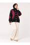 Women's Diamond Patterned 7-Button Crew Neck Long Sleeve Bearded Shawl Collar Knitwear Jacket-Bordo - 6