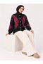 Women's Diamond Patterned 7-Button Crew Neck Long Sleeve Bearded Shawl Collar Knitwear Jacket-Bordo - 7