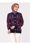 Women's Crew Neck 7-Button Diamond Patterned Bearded Fuzzy Knitwear Cardigan