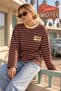 Women's Cotton Striped Oversize Long Sleeve T-Shirt Brown Pink - 3