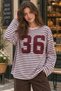 Women's Pink Gray Striped Crew Neck Oversize Sweatshirt - 6