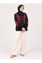 Women's Diamond Patterned 7-Button Crew Neck Long Sleeve Bearded Shawl Collar Knitwear Jacket-Bordo - 8