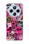 Redmi 14C Compatible Pink Star Zebra Printed Transparent Phone Case