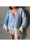 Soft Textured V-Neck Cardigan with Lace Skirt and Sleeves - 5