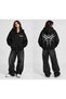 Unisex Gothic Tribal Printed Zipper Hooded Oversize Sweatshirt Black Streetwear Hoodie - 2