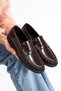 Women's Faux Leather Oval Toe Stitched Drawstring Thick Sole Loafer Casual Shoes