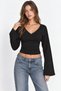 Women's Black V-Neck Off Shoulder Spanish Sleeve Crop Blouse - 5